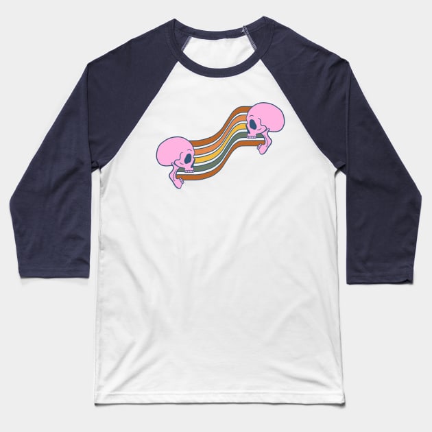 Skull Retro Rainbow Stripe Baseball T-Shirt by Carabara Designs